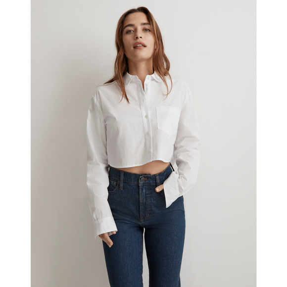 Madewell Tops - Madewell Womens Ex-Boyfriend Shirt Poplin Supercrop White NJ613 Size‎ XL NEW